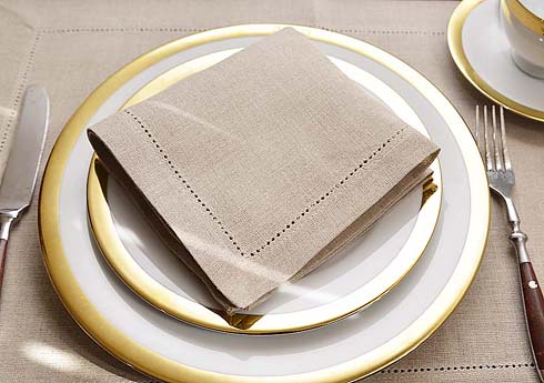 Flax Linen Hemstitch Luncheon Napkins. Linen Flax color. 12"x12" - Click Image to Close